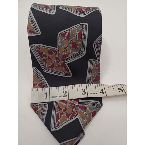 VTG Christian Dior Mens Silk Necktie Black Brown Geometric Tie USA - Picture 4 of 6